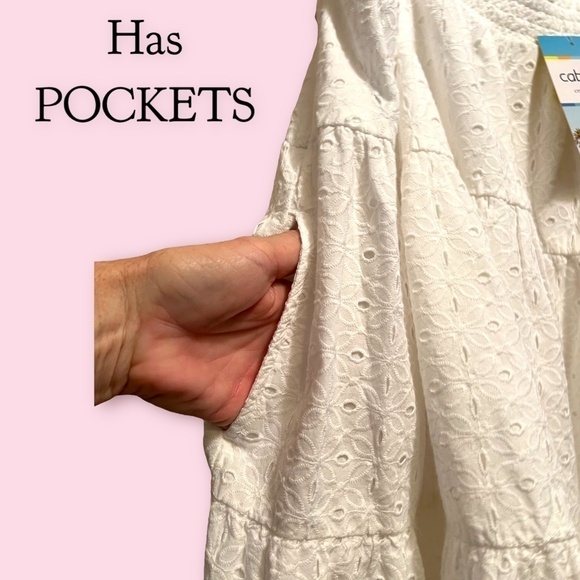 CABANA by Crown & Ivy Jr.’s White Eyelet Shoulder Tie Swing Tank Dress NWT/XL - Picture 13 of 16